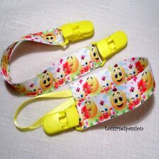 ATTACHE TÉTINE DOUDOU, Visage souriant smiley Jaune naissance Fille Garçon ATD01