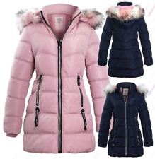 Girls Fleece Lined Padded Parka Coat Faux Fur Jacket Age 4 7 8 9 10 11 12 13 14