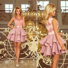 Damen kurz Kleid Abendkleid Partykleid Festlich Spitze Cocktail Volant S M L