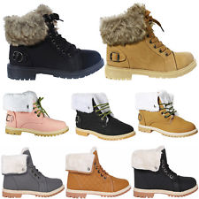 WOMENS WINTER ANKLE BOOTS LADIES ARMY COMBAT FLAT GRIP SOLE FUR LINED SHOES SIZE