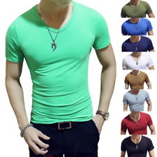 Hommes T-shirt à Manches Courtes Slim Fit Solide Couleur Tee Top Casual Hauts