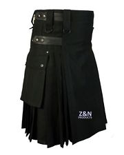 Men Black Leather Straps Fashion Sport Utility Kilt, Adjustable Sizes