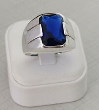 ELEGANT BAGUE HOMME ARGENT STERLING 925 & SERTIE SAPHIR BLEU ASIATIQUE