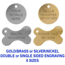 ROUND/BONE ENGRAVED DOG TAG ID NAME DISC LARGE/SMALL PERSONALISED PET/CAT TAGS
