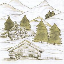 3 SERVIETTES EN PAPIER MONTAGNE CHALET NEIGE HIVER.3 PAPER NAPKINS WINTER CHALET