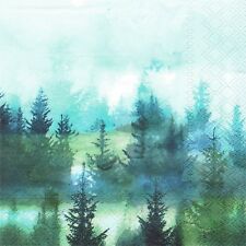 SERVIETTES EN PAPIER PAYSAGE FORET MONTAGNE BOUILLARD. PAPER NAPKINS FOREST FOG