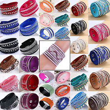 Ne Femme Punk Bracelet Cristal Strass Cuir Manchette Bracelet Bijoux Mode