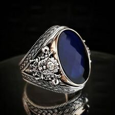 AAA QUALITÉ Bague Chevalière Argent massif 925 Sterling Serti Ceylan Bleu Saphir