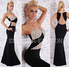 EDLES SEXY ABEND* MAXI* BALL* KLEID CHIFFON SCHWARZ STRASS SPITZE 34/36 38/40