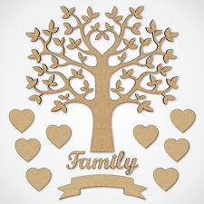 MDF Family Tree Set Kit with Tree Hearts and Word - Wooden Craft Blank Shapes