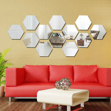 12pcs 3D miroir hexagone vinyle amovible Wall Sticker autocollant Home Decor art