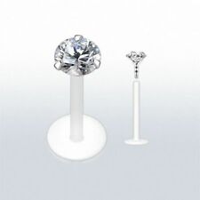 Piercing labret PTFE Téflon strass rond clair