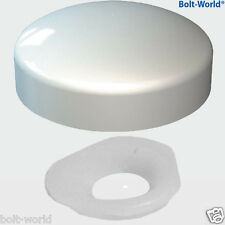 WHITE, TWO PIECE GLOSS DOME SCREW SNAP ON CAPS COVERS PLASTICOME UNICAPS PLASTIC