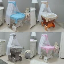 Berceau Bébé Panier Moise en osier chassis gros roues literie drape 15 couleurs 