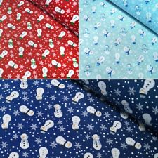 Polycotton Fabric Christmas Xmas Happy Snowmen With Hats & Scarves Festive