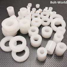 M4, M5, M6, M8, M10, M12 NYLON PLASTIC SPACERS STANDOFF WHITE ROUND WASHERS 