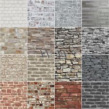 BRICK SLATE STONE EFFECT WALLPAPER - RUSTIC RED WHITEWASHED GREY BLACK & MORE