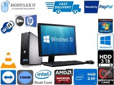 FULL DELL/HP DUAL CORE/AMD DESKTOP TOWER PC&LCD,WIN 7/10 16GB 3TB or 240GB SSD