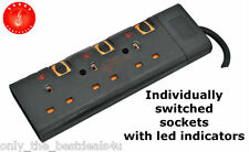 SURGE PROTECTED SWITCHED EXTENSION LEAD CABLE 2M METER METRE 3 4 5 6 WAY - BLACK