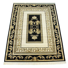 Exklusiver Mäander Medusa Teppich Schwarz Seide Pegasus Krone Carpet Rug versac