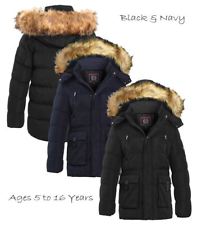 Boys Padded Parka Coat Ages 5 7 8 9 10 11 12 13 16 Years Jacket Faux Fur Black