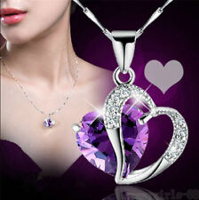 Mode Sterling Argent Femme Diamant en Bleu/Violet Coeur Collier Pendentif Chaîne