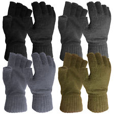 MENS WINTER PRACTICAL STRETCH WARM THERMAL KNITTED FINGERLESS HALF FINGER GLOVES