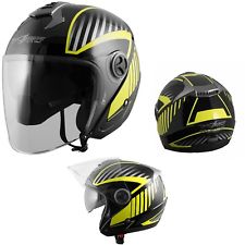 Casco Jet Scooter ECE 22-05 Doppia Visiera Parasole Grafica Nero Fluo A-Pro