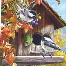 SERVIETTES EN PAPIER OISEAUX NICHOIR EN AUTOMNE. PAPER NAPKINS BIRD HOUSE AUTUMN