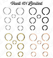 Faux piercing anneau nez oreille lèvre corps argent noir or tailles au choix