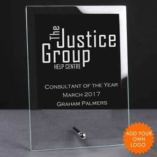 Personalised Logo Glass Plaque Trophy Award - Engraved Logo Trophies