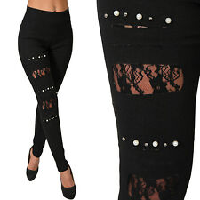 Jeans Hose Punk Schlitze Spitze Perlen Hoher Bund Röhrenjeans Gummizug Risse