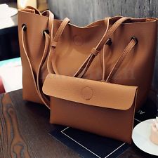 2pcs Sac Bandoulière à Main Porté Epaule Cuir Porte-monnaie Pochette Femme Bag
