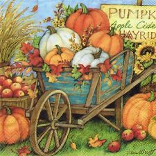 SERVIETTES EN PAPIER BROUETTE DE CITROUILLES.PAPER NAPKINS PUMPKINS WHEELBARROW