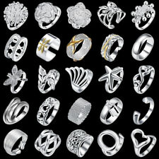 1pc 925 Argent Plaqué Anneaux Sterling Mode Band Bagues Cadeaux Multi-Styles