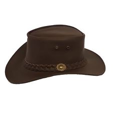 AUTHENTIC OUTBACK LEATHER COWBOY WESTERN AUSSIE STYLE BUSH HAT BROWN LEATHER