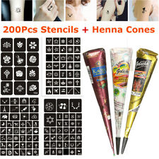 200 Pochoirs Template Inde Henné Cône Mandala Tatouage Temporaire Pâte Crème Set