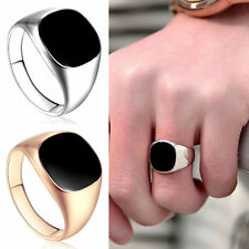 Bague Chevalière Homme Acier Inoxydable Cabochon Noir Onyx Cadeau Ring