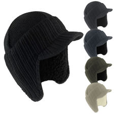 MENS PEAKED KNIT WINTER WARM FLEECE LINED CAP HAT BEANIE EAR FLAPS WORK OUTDOOR