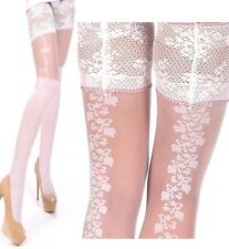 Wedding 2018 - halterlose Strümpfe mit breiter Spitze versch. Muster weiß 20 den