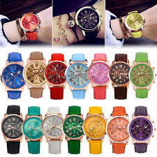 Montre Quartz Bracelet Cuir Cadran Unisexe Femme Homme Fantaisie Cadeau Au Choix