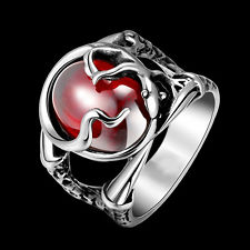 LC_ Hommes Punk gravé Gecko motif pierre rouge inox 316L acier inoxydable bague