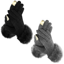 LADIES WOMENS GIRLS TOUCHSCREEN SMARTPHONE WINTER WARM SOFT GLOVES FAUX FUR CUFF