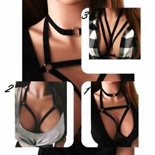 Körper Kette - Pin Up Harness BH Burlesque Riemchen Schwarz Bustier Bralette #S6