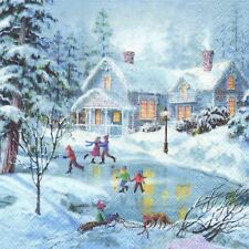 SERVIETTES EN PAPIER NOEL ENFANTS PATINAGE.PAPER NAPKINS CHRISTMAS CHILD SKATING