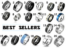 BAGUE ALLIANCE ANNEAU HOMME NOIRE BLEU ACIER INOXYDABLE CROIX SPIN RING PAS CHER